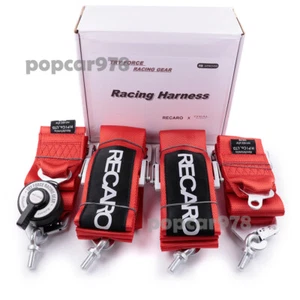 red RECARO 4 Point 3" Racing Seat Belt Quick Release Seatbelt Snap-On Harness - Picture 1 of 8