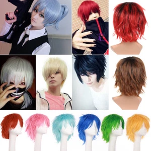 Unisex Anime Wig Black Grey Short Full Hair Wigs Cosplay Party Heat Resistant US - Picture 1 of 32