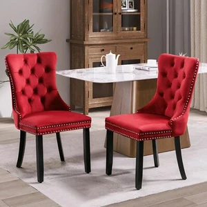 Velvet Dining Chairs Set of 2/4/6/8 Modern Upholstered Chair w/ Wooden Leg - Picture 1 of 86