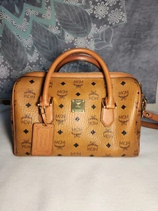 MCM Vintage Cognac Visetos Coated Canvas Leather Medium Boston Bag - Picture 1 of 15