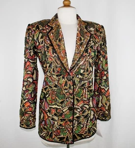 Giacca blazer vintage Jasdee lavoro a mano perline e paillettes su seta stile # 5006J - Foto 1 di 3