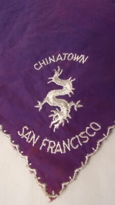 Vintage Chinatown, San Francisco, CA Souvenir Hankie Handkerchief Purple - Image 1 of 4
