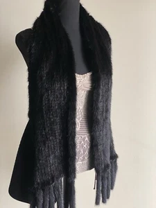Italian Black Open Vest Fur And Knit Top Festival Unique Luxury TopSize 44 295$ - Picture 1 of 13