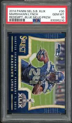 Marshawn Lynch 2014 Select Super Bowl XLIX Redemption Blue Mojo Prizm #30 PSA 10 Foto 1 de 2