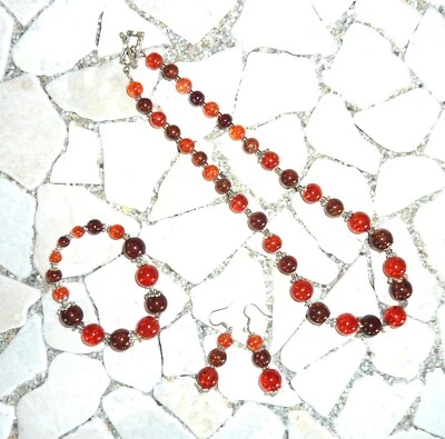 ★ kurze Kette ★ Collier ★ Armband ★ Ohrringe ★ orange & braun ★ - Bild 1 von 2