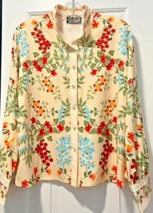 Camellia (Affection) Floral Button-up Long Sleeve Blouse, Size Large - Picture 1 of 9