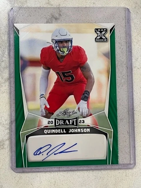 QUINDELL JOHNSON 2023 Leaf Draft Football GREEN Autograph AUTO - Image 1 of 1