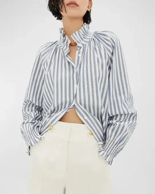 Veronica Beard Jeans Calisto Striped Ruffle Collar Button-Up Shirt Size S - Image 1 of 4
