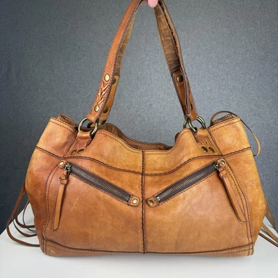 Lucky Brand Women's Medium Leather Brown Western Shoulder Bag Tote Tassel Fringe - Image 1 of 4