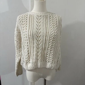 Kendall + Kylie Ivory Chunky Open Knit Pullover Soft Sweater Sz S Classic Preppy - Picture 1 of 8