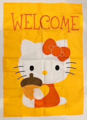 HELLO KITTY OTOÑO GATO DE BIENVENIDA CON BELLOTAS GRAN BANDERA DECORATIVA - NUEVO Foto 1 de 4