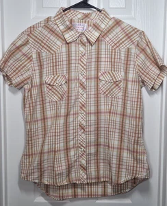 Panhandle Slim Hemd Damen L beige kariert Perlen Druckknopf Western Cowgirl Kaktus SS - Bild 1 von 8
