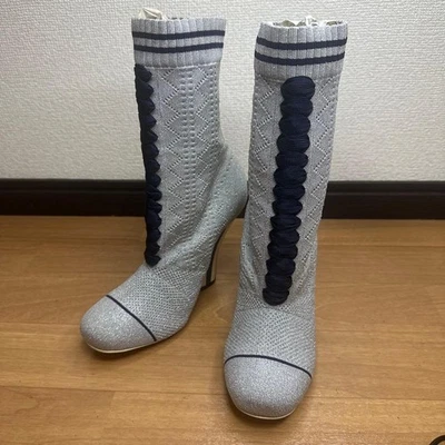 FENDI Calcetines Tejidos Botas Cortas 35 Gris Auténtico Mujer Foto 1 de 4