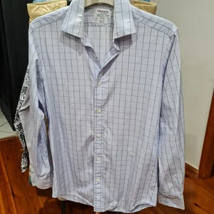 Men's size 33 'T M LEWIN' Blue checkered cotton long sleeve shirt - EUC - Picture 1 of 4