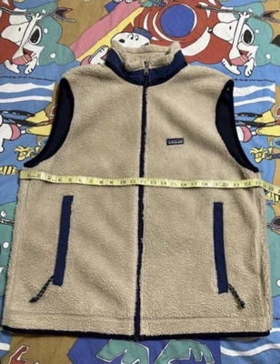 Patagonia Vintage Vest Mens Oatmeal Deep Pile Fleece Size XL 90s Adult Sherpa - Image 1 of 4