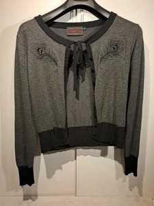 Voodoo Vixen Black/grey Gothic Cardigan Size M Embroidered Feather (F) - Picture 1 of 11