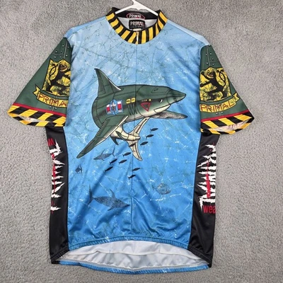 Camiseta de ciclismo masculina vintage Primal Wear XL Shark Attack gráfica Coolmax 1/4 zíper - Imagem 1 de 4