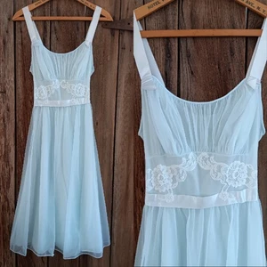 Vintage 50er Vanity Fair babyblau Chiffon Nachthemd Band Träger Damen 34 *A - Bild 1 von 9