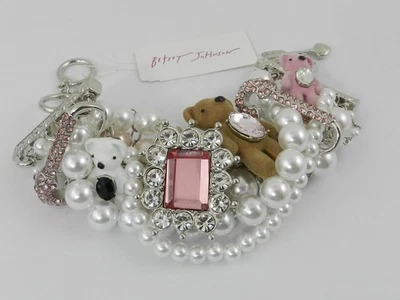 Betsey Johnson Bracelet Teddy Bear Charm Faux Pearl Toggle - Image 1 of 4