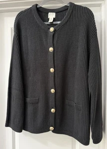 CARDIGAN SWEATER SIZE XL BLACK KNIT WITH GOLD BUTTONS - Picture 1 of 10