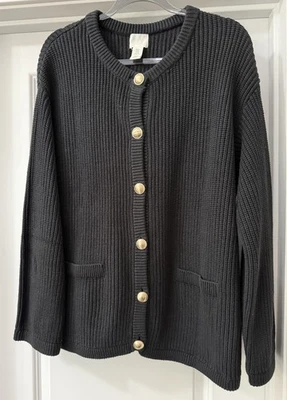 CARDIGAN SWEATER SIZE XL BLACK KNIT WITH GOLD BUTTONS - Image 1 of 4