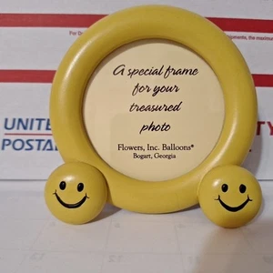 Vintage Yellow Smiley Face Picture Photo Standup Frame Flowers Inc. Balloons - Picture 1 of 5