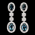 Heated Oval London Blue Topaz 6x4mm Cz Gemstone 925 Sterling Silver Earrings