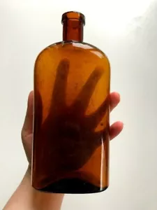 Vintage gebeizt braun Whiskey Rum Schnaps groß abgerundet rechteckig Glas Flasche Lippe - Bild 1 von 12