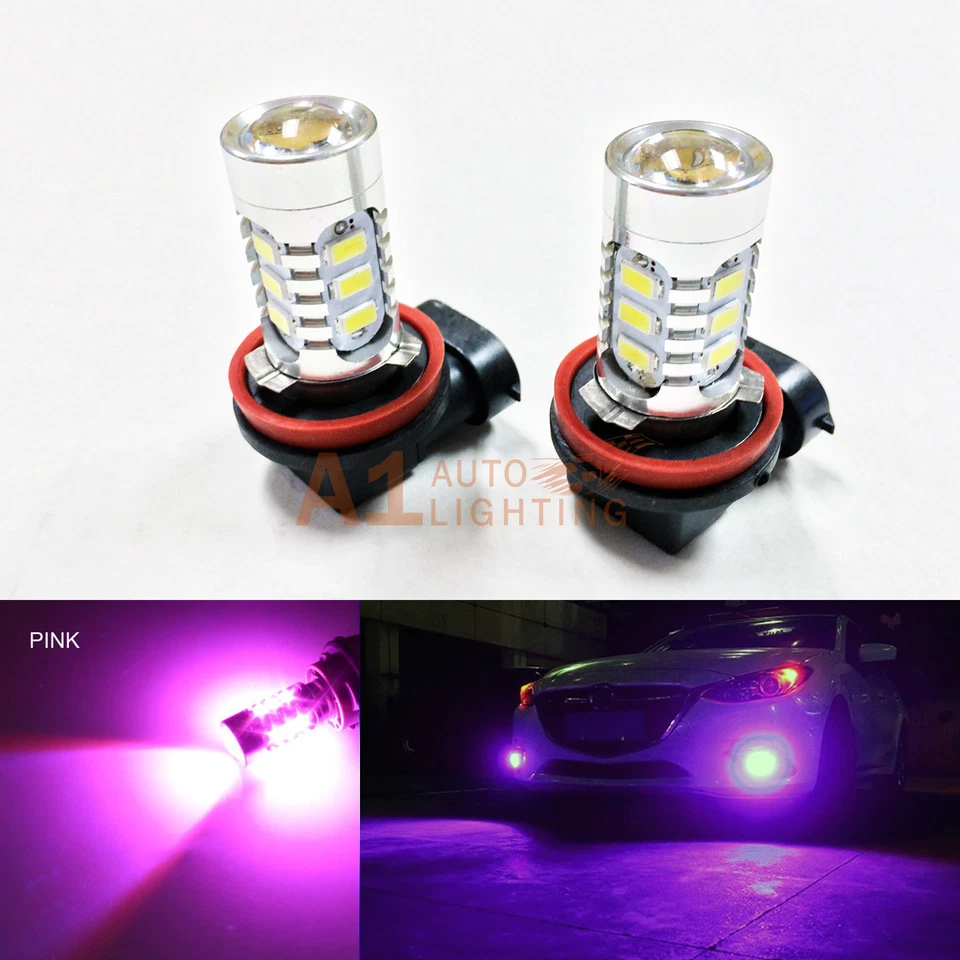 2 розовые мощные яркие автомобильные светодиодные лампы H11 H9 H8 15 Вт 5730 15-SMD противотуманные фары - Изображение 1 из 4