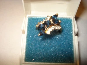 Vintage Womens Cluster Prong Set Blue White Stones Ring DAC - Picture 1 of 5