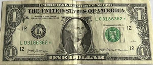 RARE 2017A USA One 1 Dollar STAR Note Serial # L03186362 * Duplicate Banknote - Bild 1 von 2