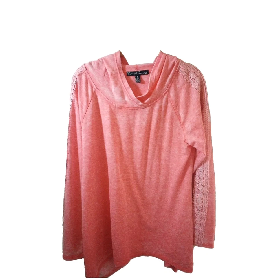 Sudadera con capucha French Laundry para dama con encaje en los brazos color melocotón talla mediana Foto 1 de 3