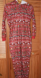 Disney Mickey Minnie Mouse 1 piece Hooded Christmas Holiday Pajamas Girls XL - Picture 1 of 5