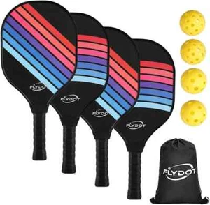 Juego de 4 palas de pickleball Flydot con bolas y bolsa de transporte marco de madera ligero - Imagen 1 de 10