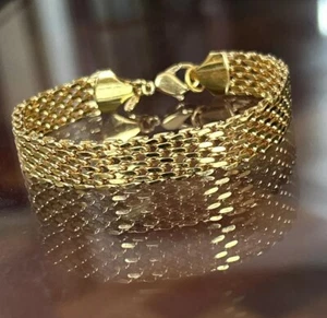 MONET Bracelet Gold Tone Mesh 7" Long x 0.4" Wide Lobster Clasp - Picture 1 of 9