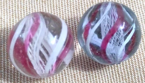 OLD 2TOY MARBLE white  LATTICINIO 6 paneled swirl 3 white, 3 peppermint pink wet - Picture 1 of 24