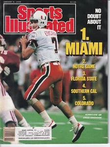 Sports Illustrated January 8, 1990 Craig Erickson Miami Hurricanes - Picture 1 of 2