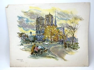 Vintage Donald Art Company Notre Dame Watercolor Print 11 X 14 Paris France - Picture 1 of 7