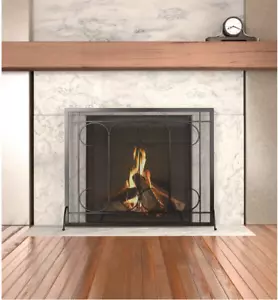 Panacea Flat Fireplace Panel Screen Steel Black 16 x 76 x 71 cm - Picture 1 of 1