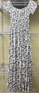 Markenlos Weiß Blumen Kurzarm Langes Maxikleid Damen Small Neu Defekt - Bild 1 von 11
