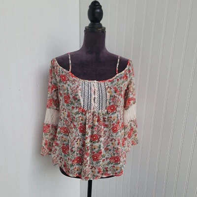 Top American Rag Cie Para Mujer Rosa Blanco Encaje Estampado Floral Hombro Frío Talla S Foto 1 de 4