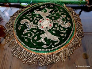 Zardozi Hand Fan India Antique Exquisite Green Velvet Face Museum Quality Piece - Picture 1 of 19