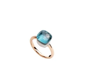 Pomellato Ring London Blue Topaz 10k Solid Gold Pom Pom Ring All Size Available - Picture 1 of 8