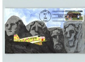 Hand Painted by  Derosset, pic MOUNT RUSHMORE/ Airplane, SOUTH DAKOTA FDC - Picture 1 of 1