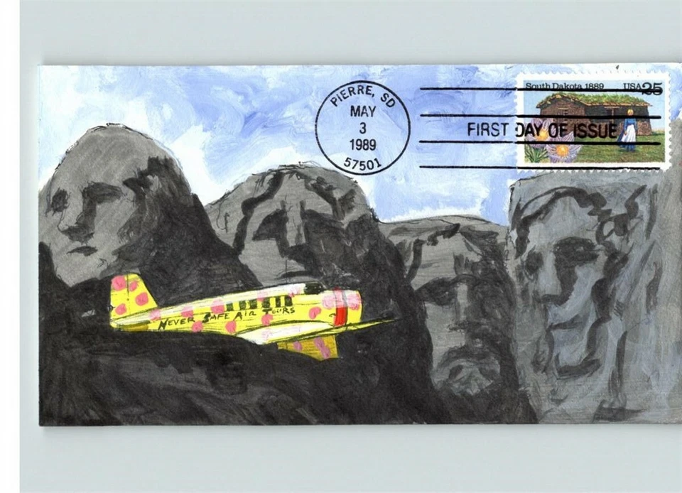 Hand Painted by  Derosset, pic MOUNT RUSHMORE/ Airplane, SOUTH DAKOTA FDC - Image 1 of 1