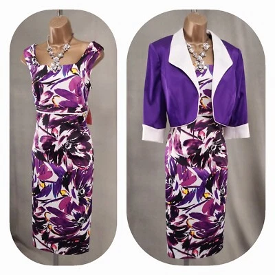 ~🌸 BERKERTEX 🌸~ UK 14 NEW Purple Mix Floral Dress & Jacket Suit Mother Bride - Image 1 of 4