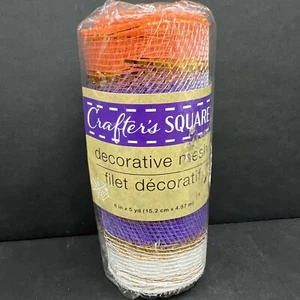 Crafter's Square Decorative Mesh 6" x 5 Yards White Orange Purple Stripes - Picture 1 of 5
