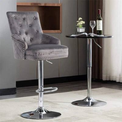Bar Stool Height Adjustable Velvet 360° Swivel Bar Chair Kitchen Dining Chairs - Image 1 of 4
