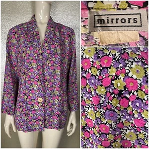 Vintage 1980's Ladies MIRRORS Lightweight Purple/Pink Floral Rayon Blazer - Picture 1 of 14