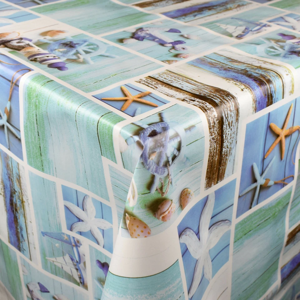 Wachstuch Tischdecke Maritim Seestern Holz Patchwork B9071-01 eckig rund oval - Bild 1 von 1